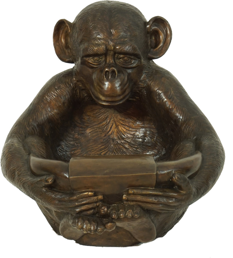 Monkey Reading Bronze Sculpture