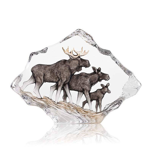 Moose Family Crystal Sculpture by Mats Jonasson