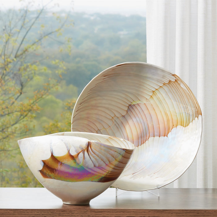 Murano Glass Bowls Plate Ivory Amber 5
