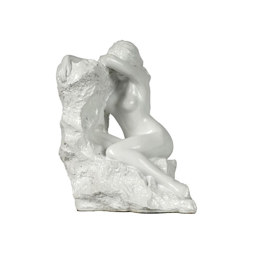 Nude Woman on Rock Statue, White