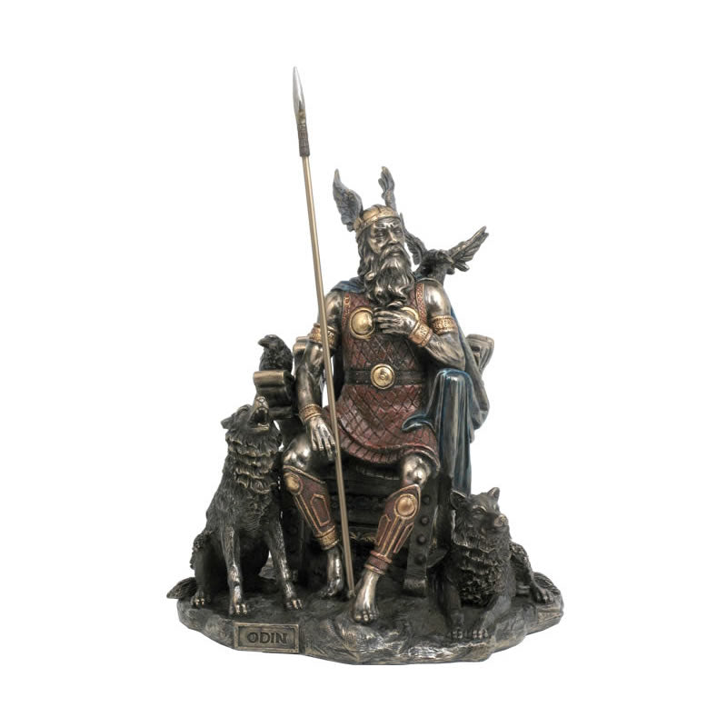 Odin Sitting With Wolves And Crows Statue