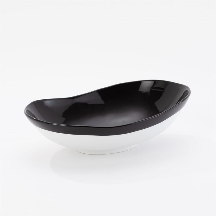 Organic Oval Ceramic Bowl Black White 2