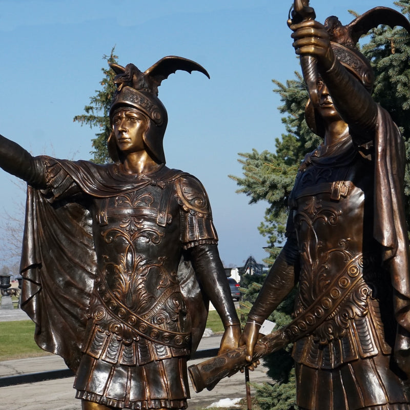 Roman Soldier on Pedestal Sculpture Set-Bronze