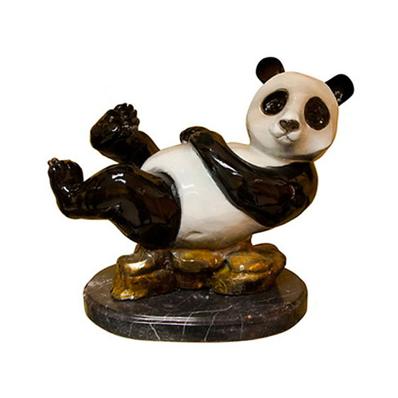 Panda Bear Bronze Sculpture on Marble Base