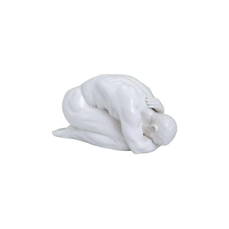 Peaceful Male Nude Sculpture- Glazed White
