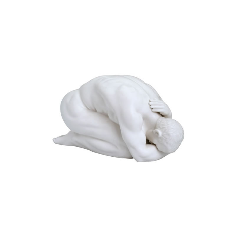 Peaceful Male Nude Sculpture in Matte White