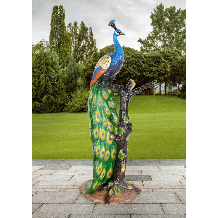 Peacock in Tree Bronze Sculpture
