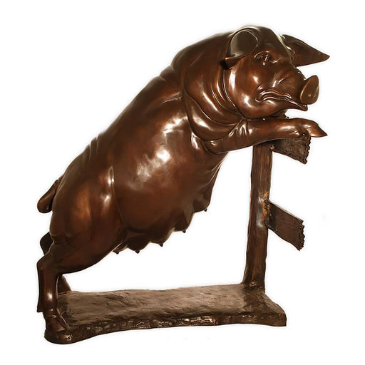 Pig on Fence Bronze Sculpture