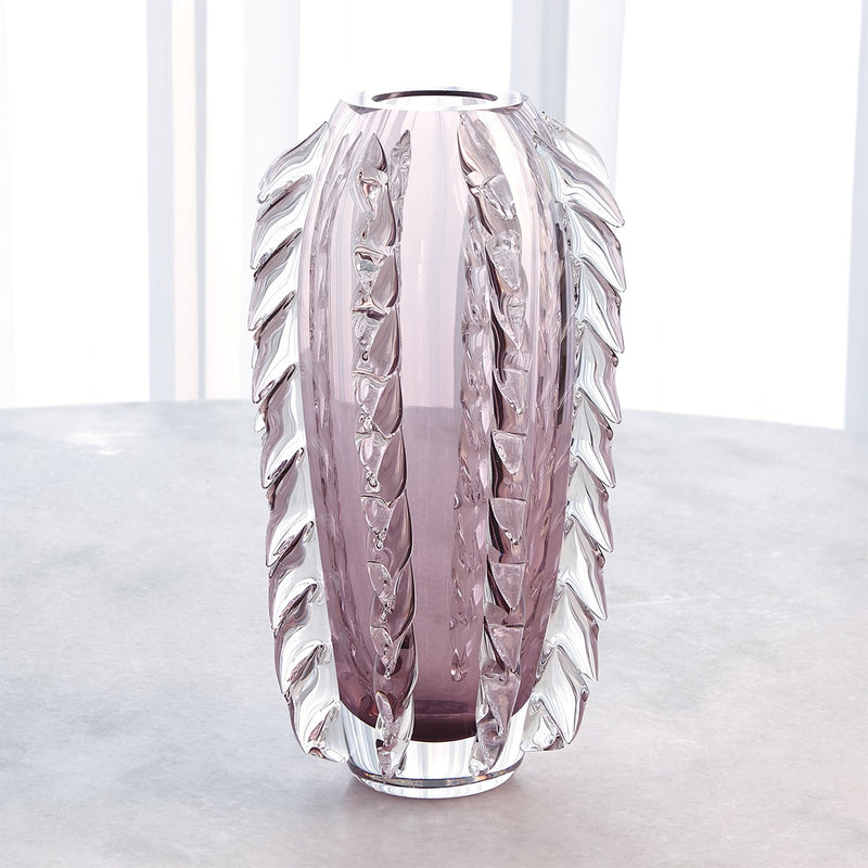 Polish Art Glass Vase Fringe Amethyst