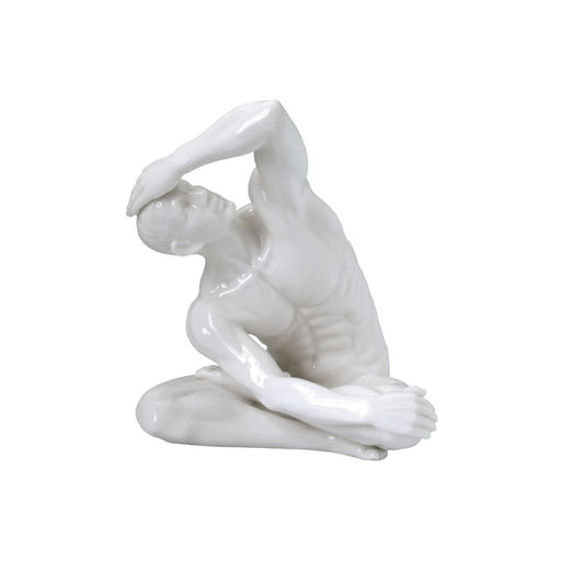Posture Male Nude Sculpture- Glazed White
