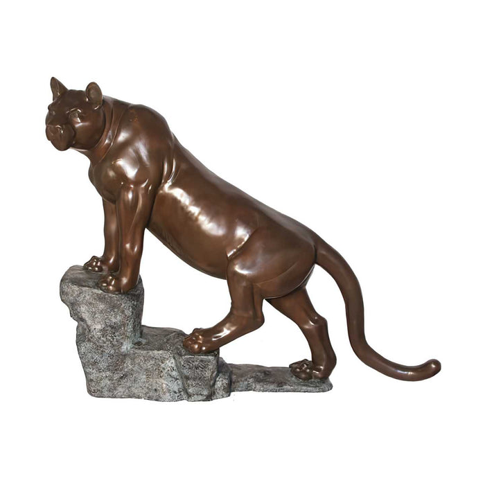 Puma on Rock Bronze Sculpture