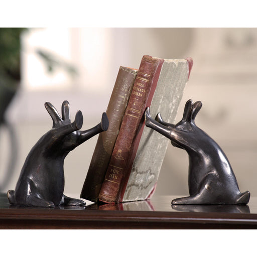 Rabbits Pushing Books Bookends Set by San Pacific International/SPI Home