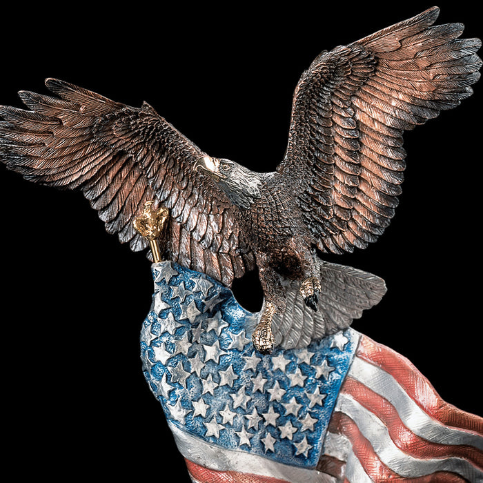 Reaching Higher Eagle with American Flag Sculpture by Kitty Cantrell