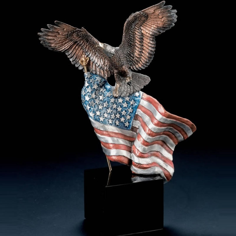Eagle Statue with American Flag on Base