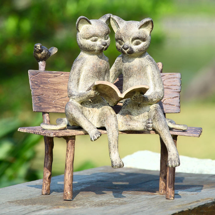 Reading Cats on Bench Garden Sculpture by San Pacific International/SPI Home