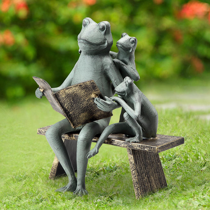 Reading Frog Family Garden Sculpture