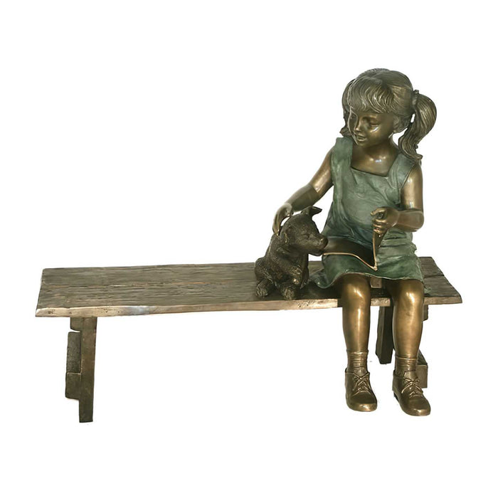 Reading Girl with Dog on Bench, Bronze