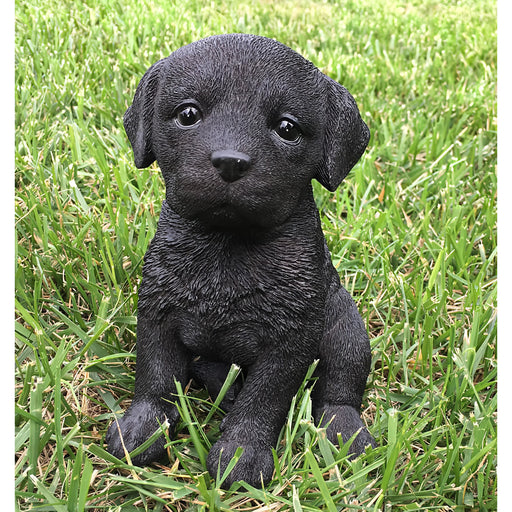 Realistic Black Labrador Puppy Statue Front View