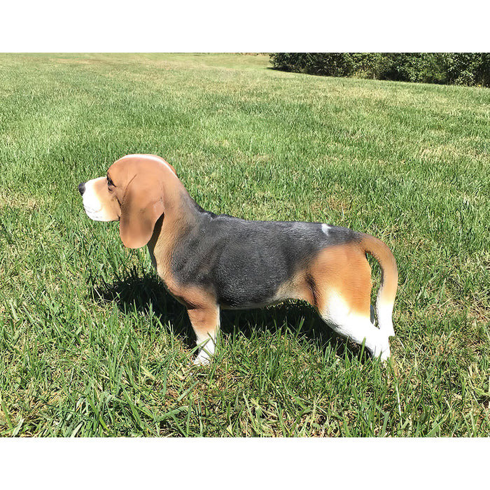 Realistic Standing Beagle Dog Statue- Side View In Grass