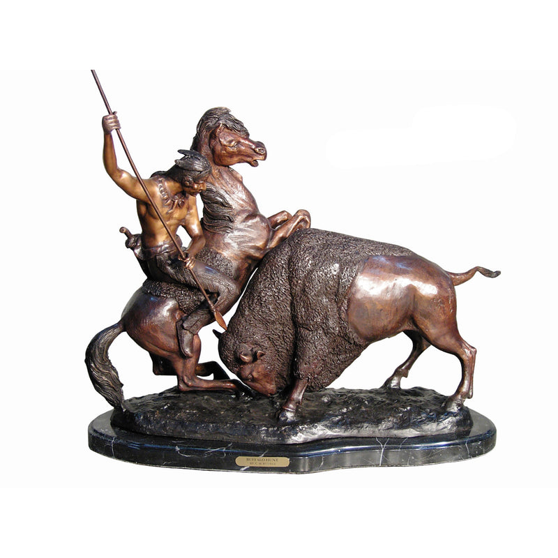 Native American Indian with Bison Sculpture
