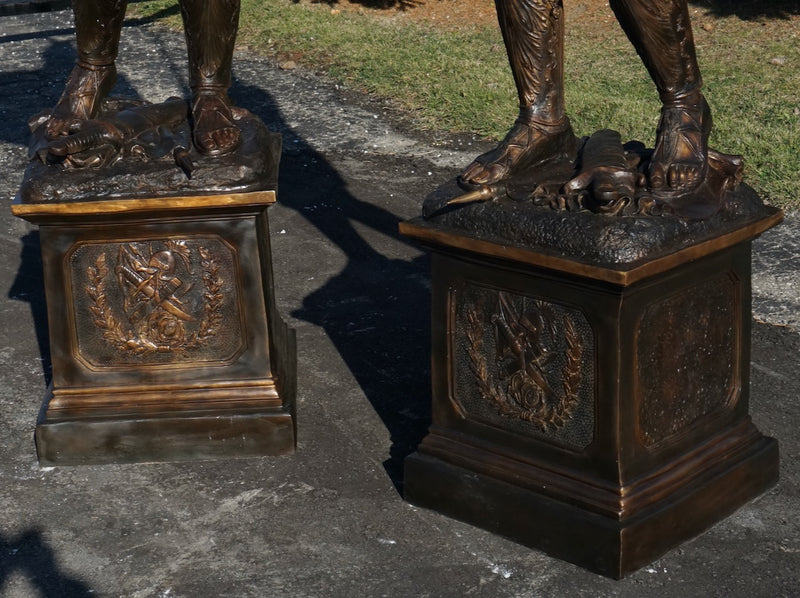 Roman Soldier on Pedestal Sculpture Set-Bronze