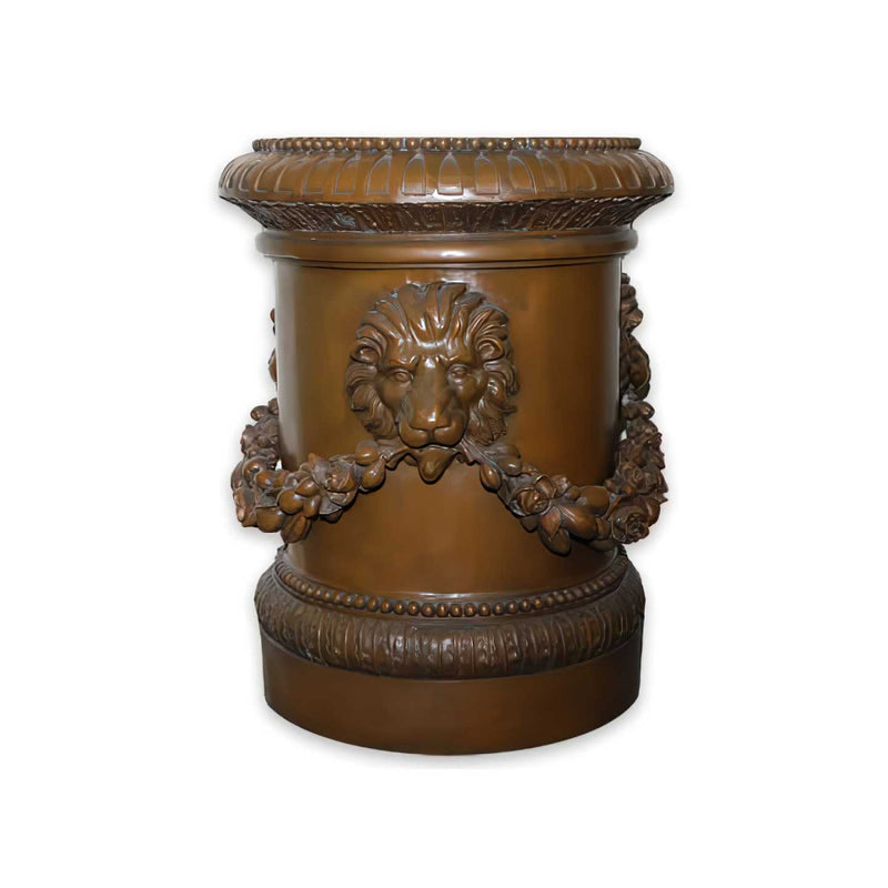 Round Column Bronze Pedestal with Lion/Flowers