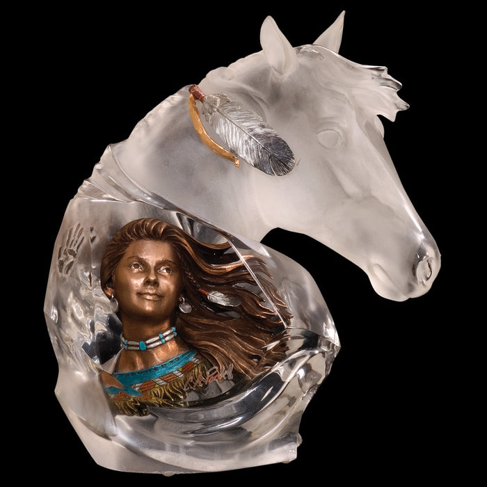 Running Wind Native American Female & Horse Sculpture