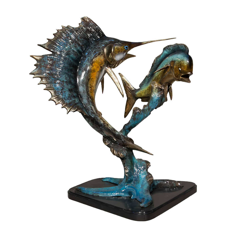 Sailfish & Mahi Mahi Bronze Sculpture- Special Patina