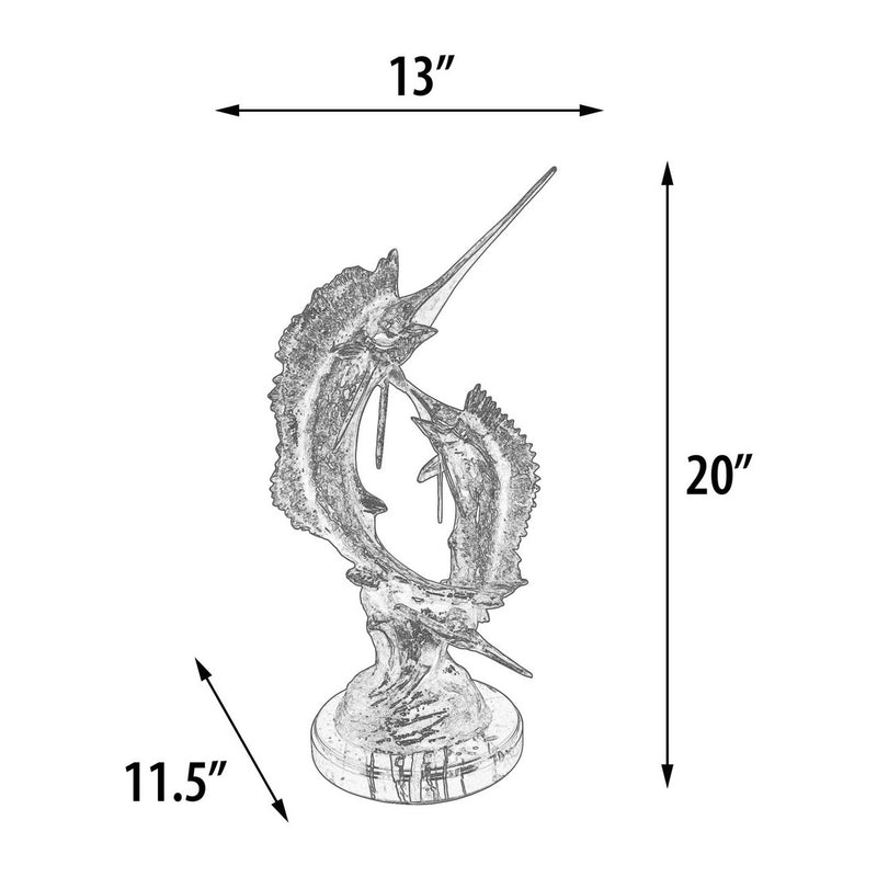 Dueling Sailfish on Marble Base Sculpture
