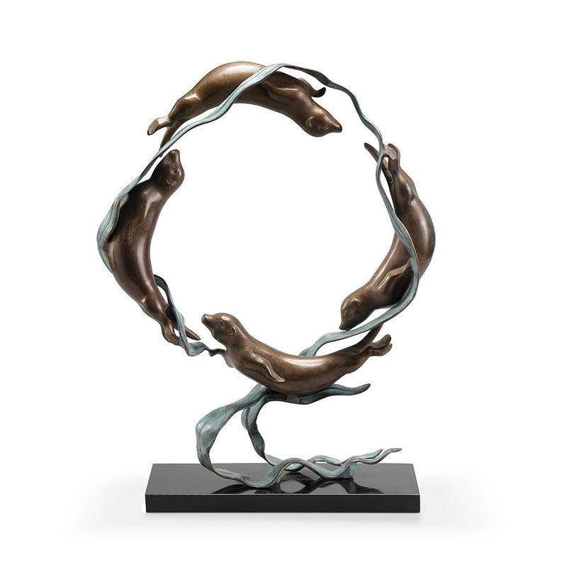 Sea Otter Spectacle Statue on Marble Base