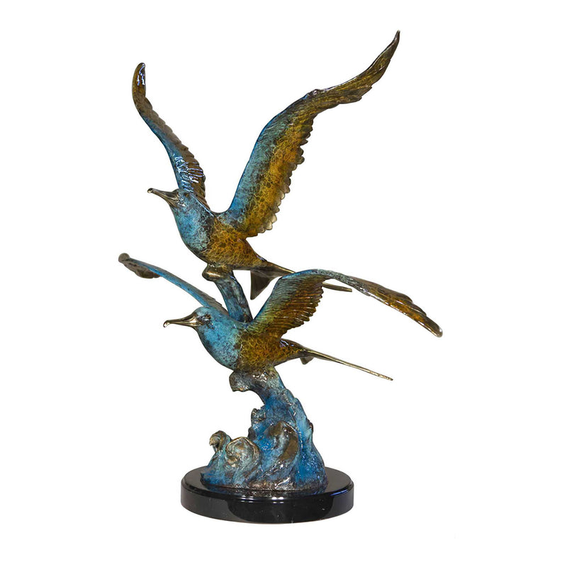 Bronze Seagulls Sculpture on Marble Base