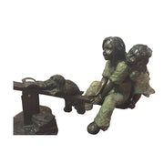Seesaw Fun Time- Bronze Kids Sculpture- Girls and Puppy