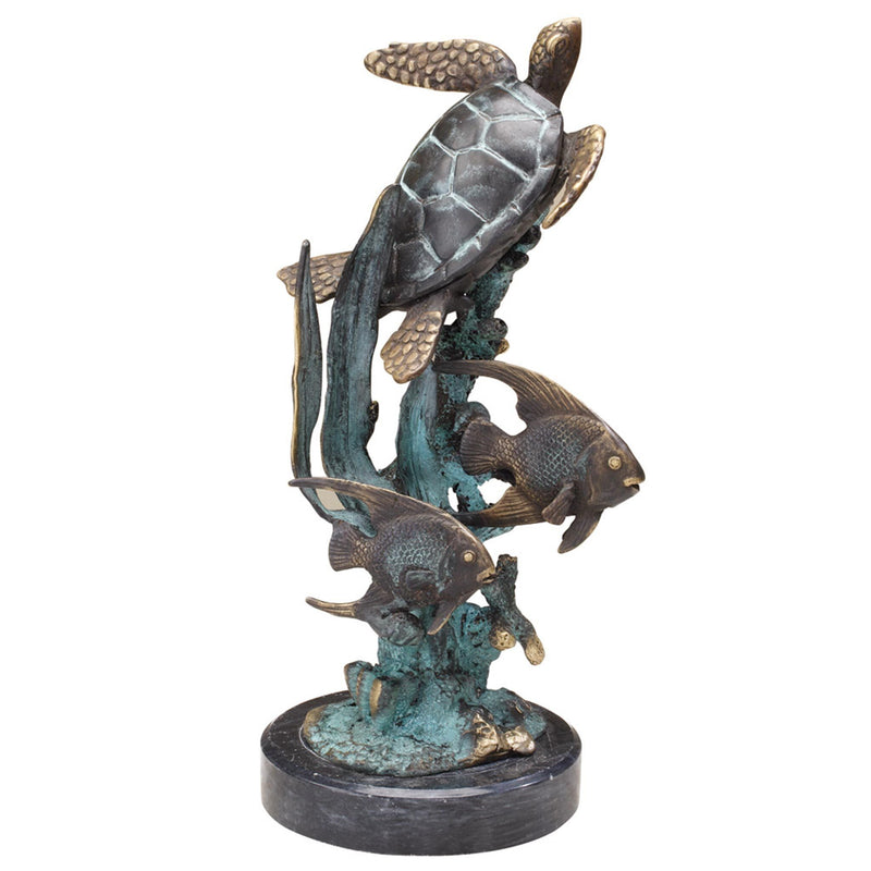 Single Sea Turtle with Fish Sculpture by San Pacific International/SPI Home