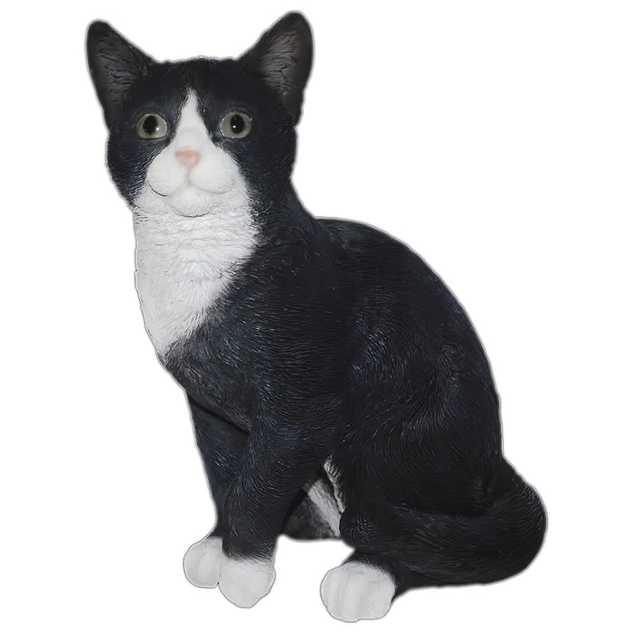 Sitting Cat Statue- Black/White- 12 inch