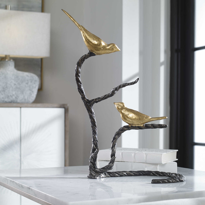 Song Birds on Branch Sculpture
