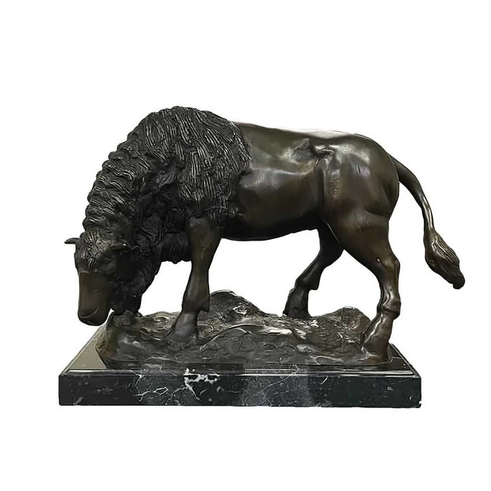 Standing Buffalo Bronze Statue, Head Down