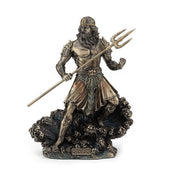 Standing Poseidon Holding Trident On Wave Statue