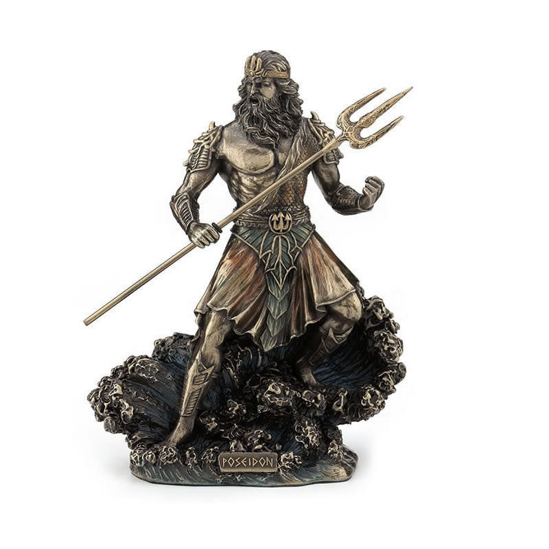 Standing Poseidon Holding Trident On Wave Statue