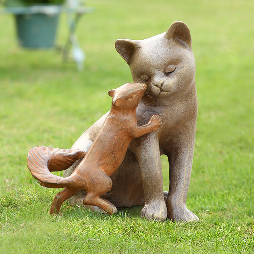 Stealing a Kiss- Cat and Squirrel Garden Sculpture by San Pacific International/SPI Home