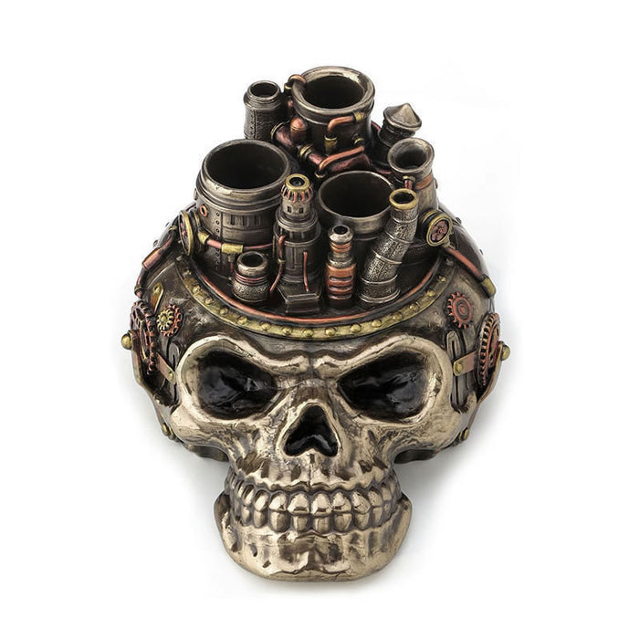 Steampunk Flat Skull Chimney Pen Holder