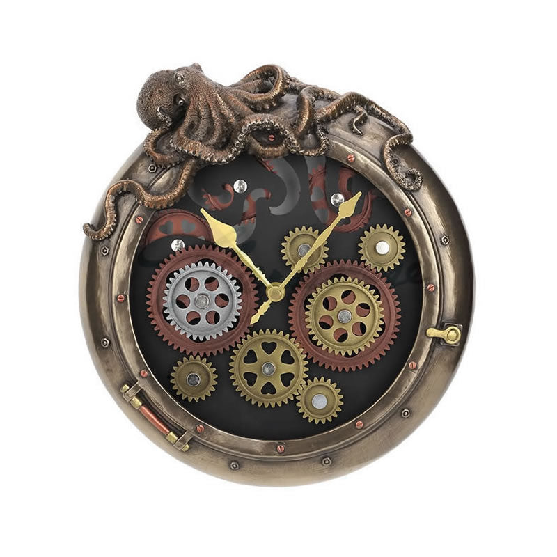 Steampunk Octopus Porthole Wall Clock