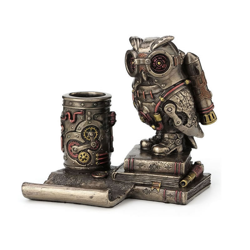 Steampunk Owl Cell Phone Stand Pen Holder