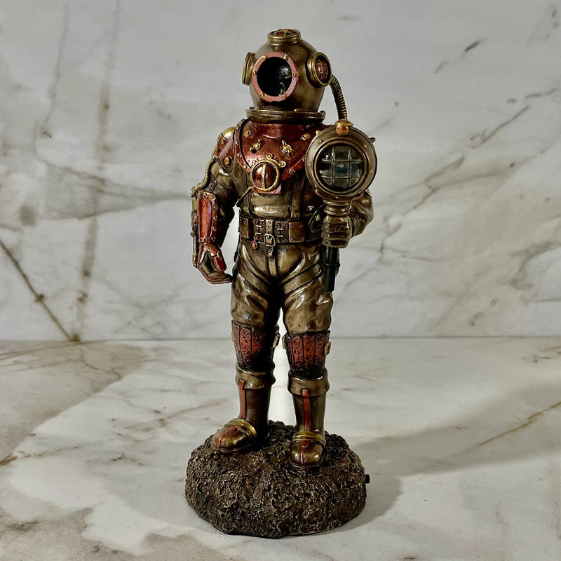 Steampunk Skeleton Diver With Light Statue