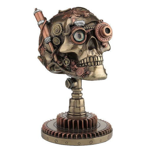 Steampunk Skull On Gear Stand Statue