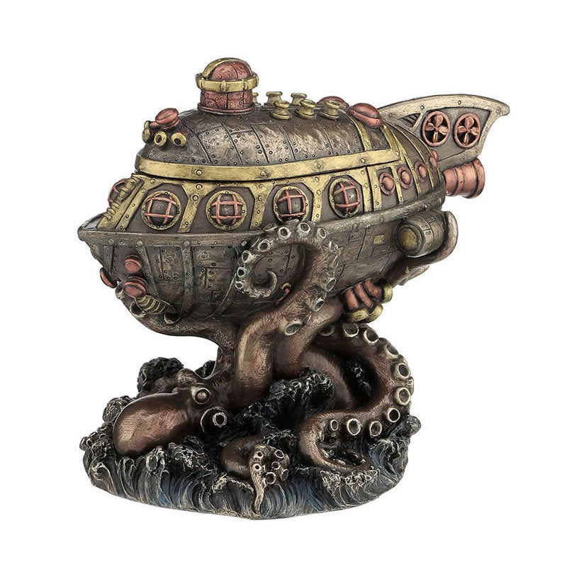 Steampunk Submarine Versus Octopus Trinket Box