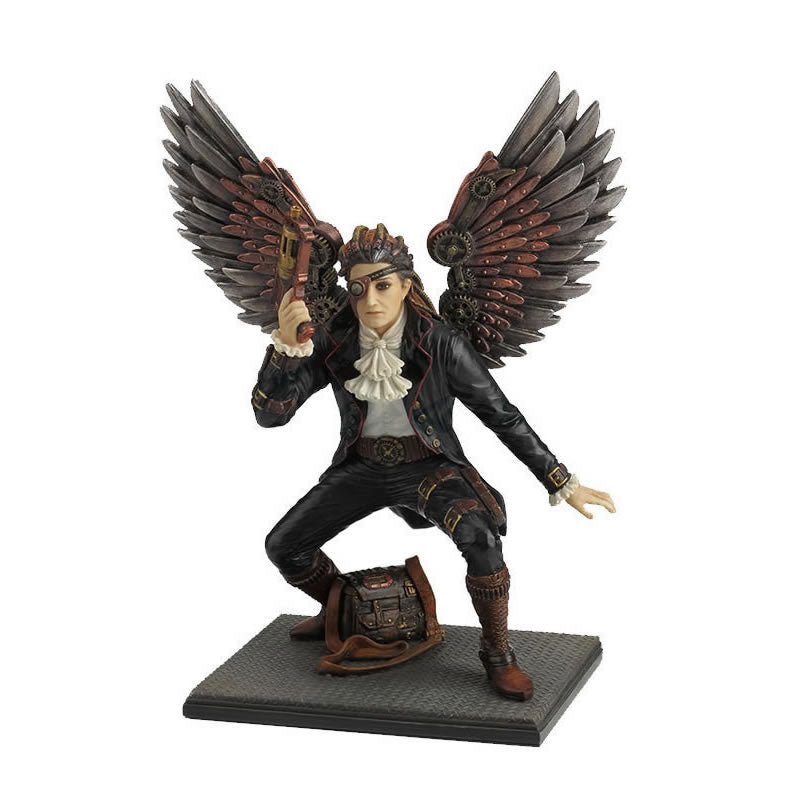 Steampunk Winged Man With Gun Statue