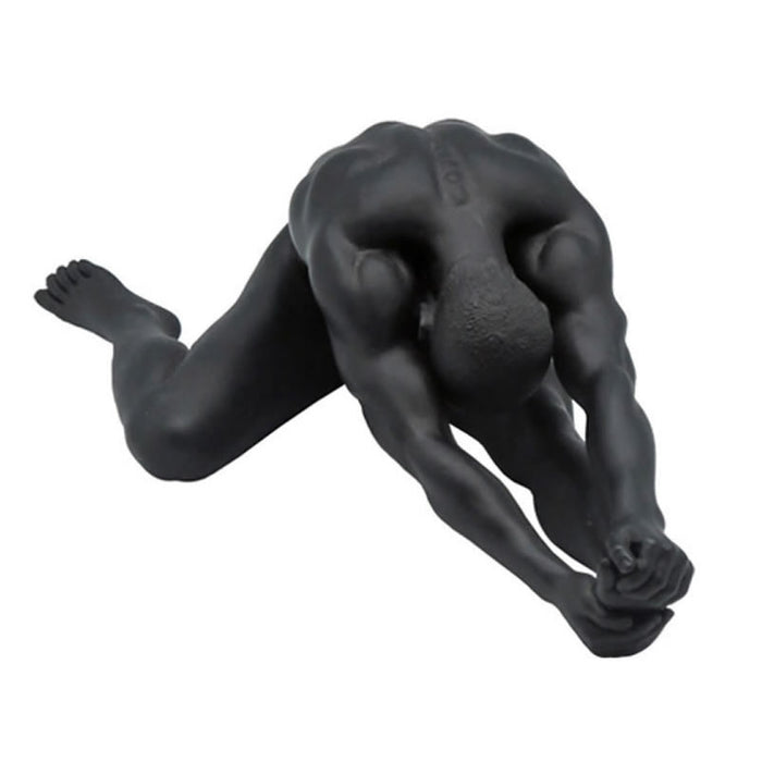 Stretching Male Nude Sculpture- Black 8 Inch