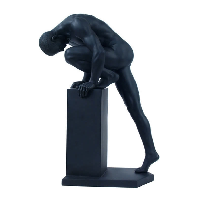 Stretching Male Nude Statue- Black 13.5 Inch