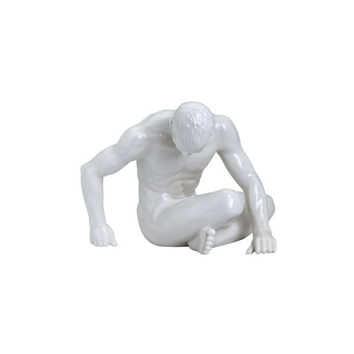 Study of Man Male Nude Sculpture in Glazed White