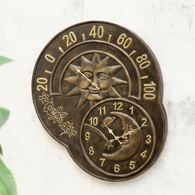 Sun and Moon Wall Clock and Thermometer by San Pacific International/SPI Home
